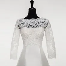 

New Arrival Wedding Jacket with Long Sleeves Boat Neck Appliqued Lace Bridal Jacket Bolero Shawl Buttons Back Custom Made