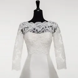 New Arrival Wedding Jacket with Long Sleeves Boat Neck Appliqued Lace Bridal Jacket Bolero Shawl Buttons Back Custom Made