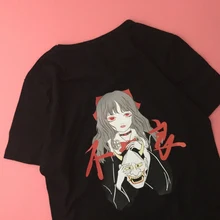 Bad Girl с маской милые унисекс свободная футболка аниме летняя хлопковая Футболка Модные Повседневное короткий рукав футболки 3 цвета