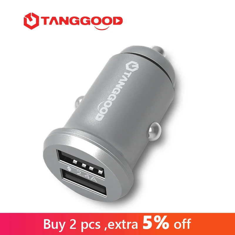 TANGGOOD Dual USB Автомобильное Зарядное устройство мини 4.8A металлический автомобиль