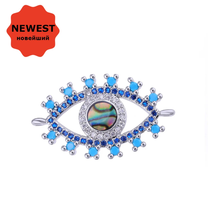 

2018 Latest design Bule Zircon with Abalone skin pattern Evil Eye Connector For Jewelry Making DIY Handmade Bracelet Components