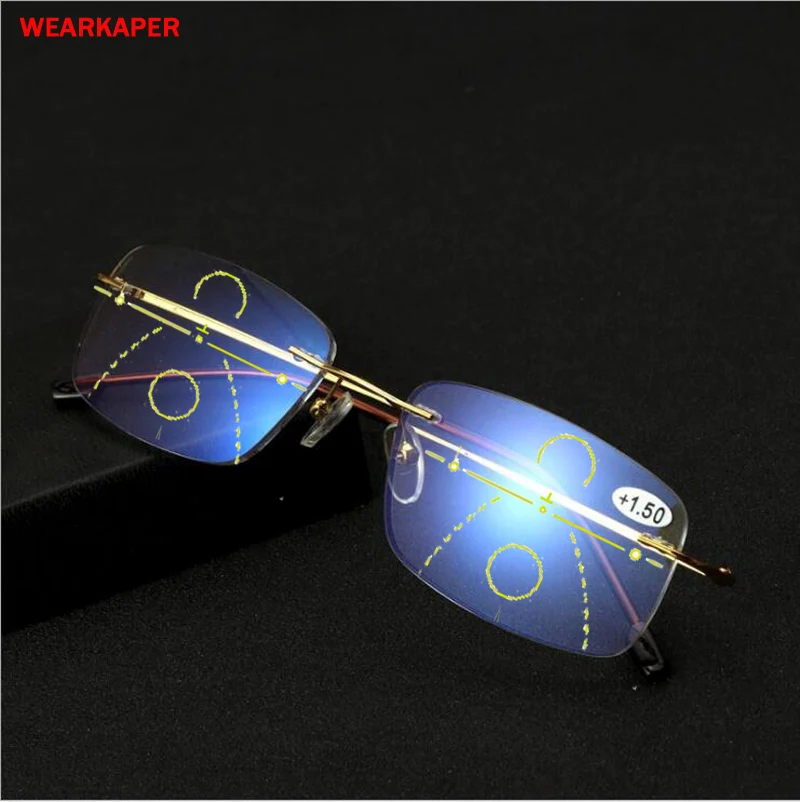 WEARKAPER nuevo aleación de titanio Anti-Blu-ray inteligente gafas de lectura progresiva Presbyopic gafas multifocales Diopter 1- 3 WEARKAPER nuevo aleación de titanio Anti-Blu-ray inteligente gafas de lectura progresiva Presbyopic gafas multifocales Diopter 1- 3