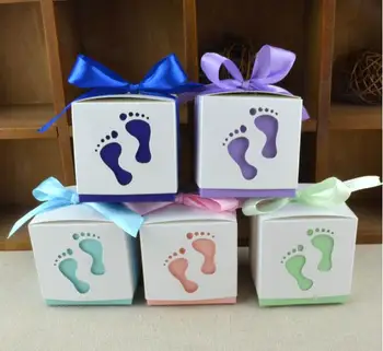 

100PCS/LOT Love Baby Foot Hollow Out Pattern Baby Birthday Candy Box Paper Box