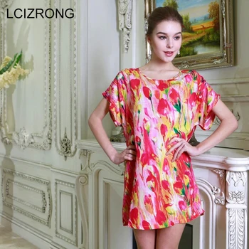 

Summer Floral Loose Sleep Dress Women Soft Short Sleeve Mini Dress Nightgowns Cool Big Size Home Clothes Sleepshirts Female