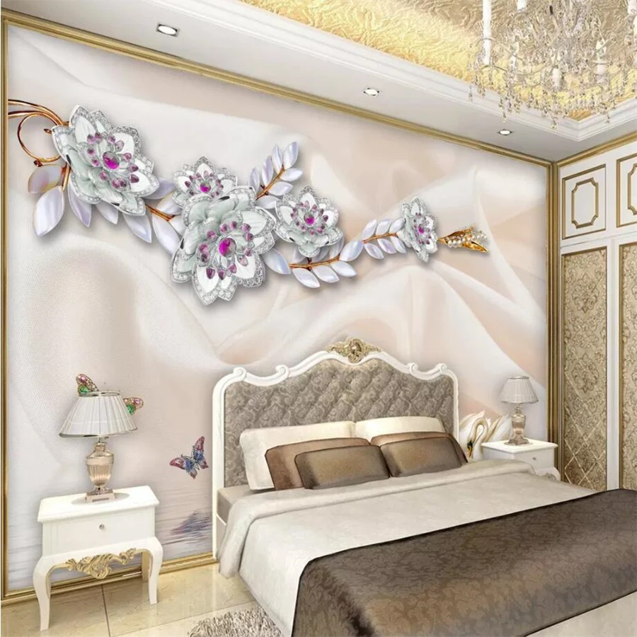 

beibehang Custom wallpaper 3D stereo elegant white flowers pearl jewelry flower background wall living room bedroom 3d wallpaper
