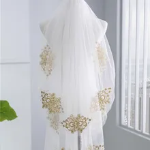 Sapphire Bridal 2 яруса короткая Тюлевая Фата Velo De Novia белая бежевая вуаль золото кружево Тюль Локоть Длина Фата для невесты горячая распродажа