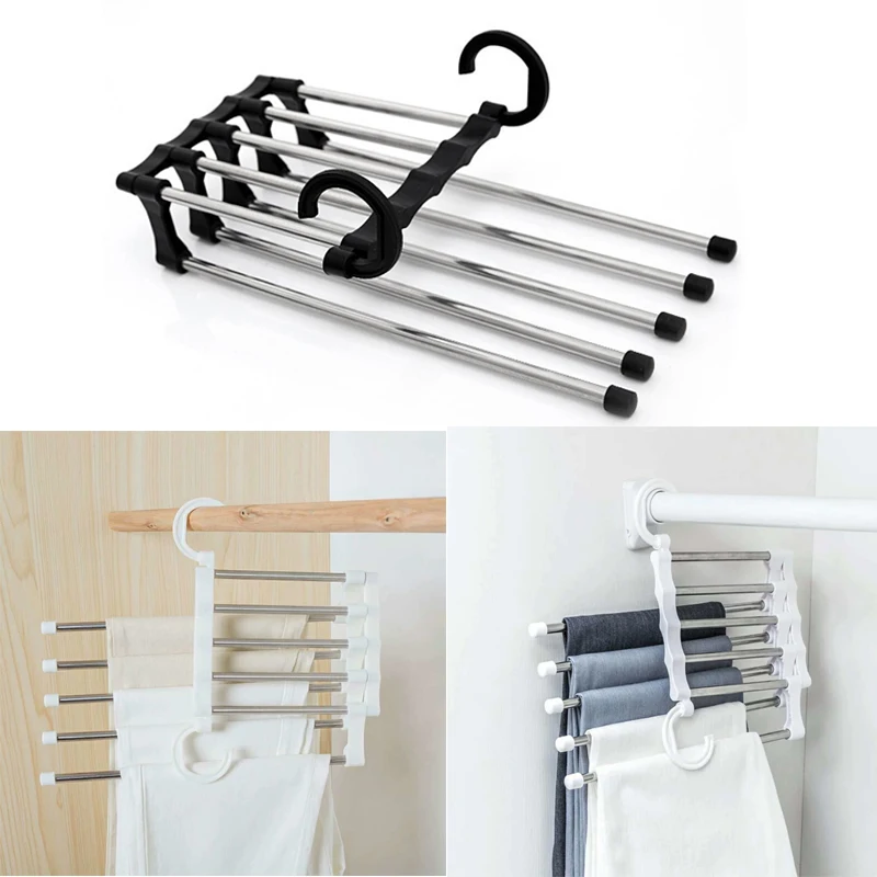 

5-in-1 Tier Stainless Steel Racks Trousers Hanger Clothing Wardrobe Storage Organization Drying Hanger Closet Organizer Dropship