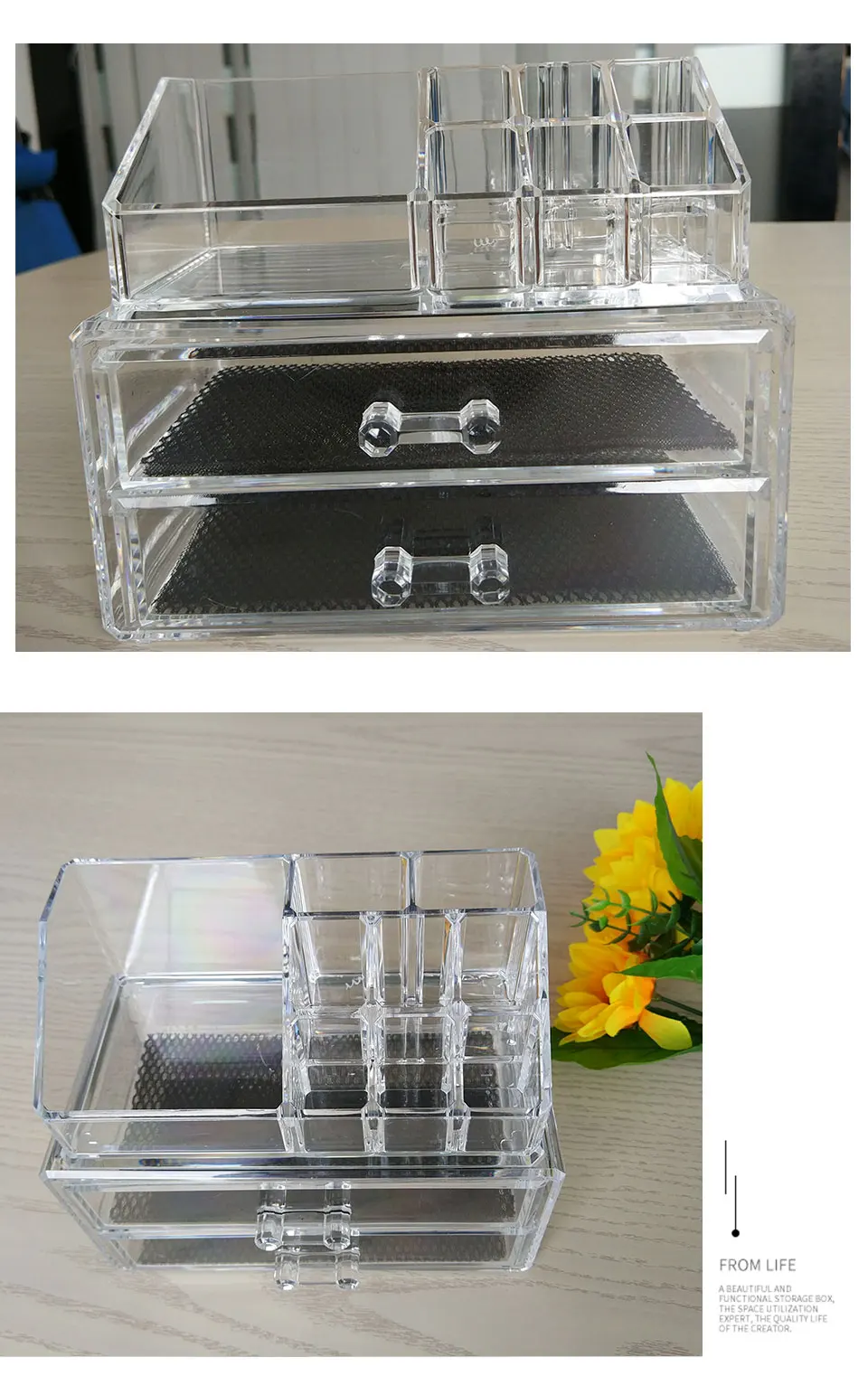 Clear Acrylic Makeup Organizer With Drawers Make Up Organizer Plastic Storage Box Jewelry Lipstick Brushes Cosmetic Case_04