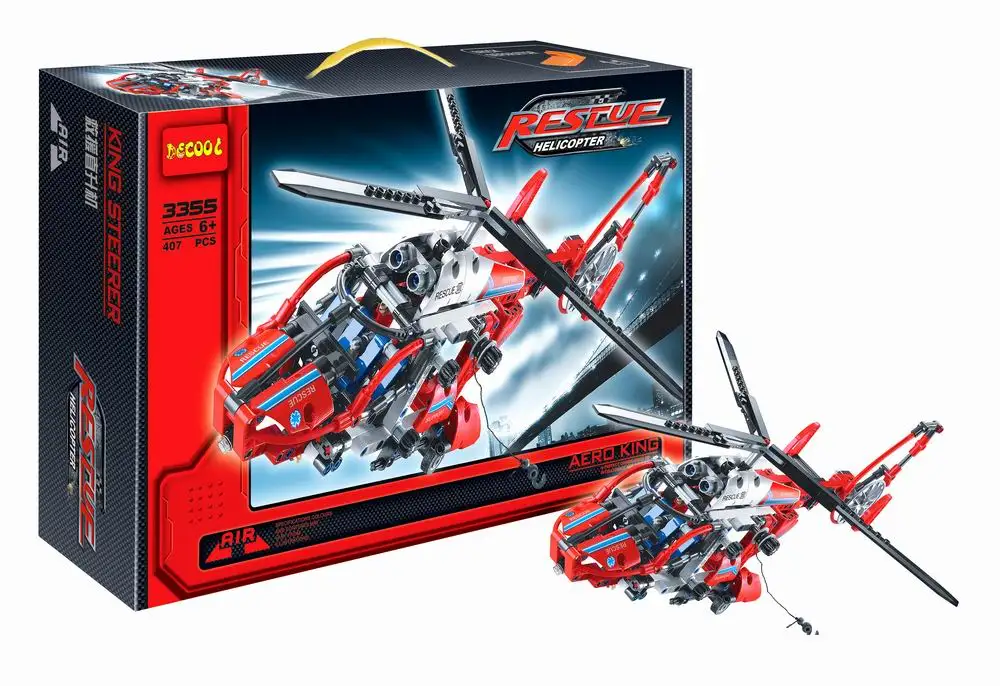 

Hot High Tech rey de direccion 407 unids/set modelo de helicoptero de rescate 3D ABS plastico del bloque hueco bahia como regalo