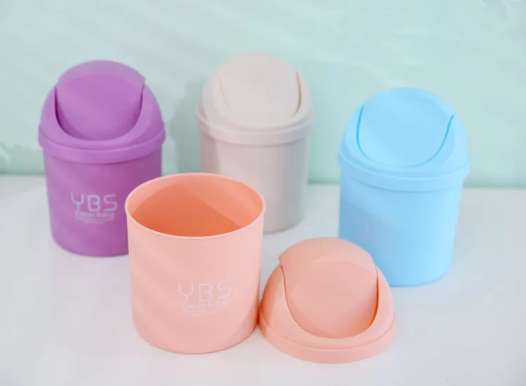 

1PC Waste Bins Plastic Desktop Garbage Cleaning Barrel Creative Candy Color Small Trash Can Desk Organizer Dustbins OK 0191