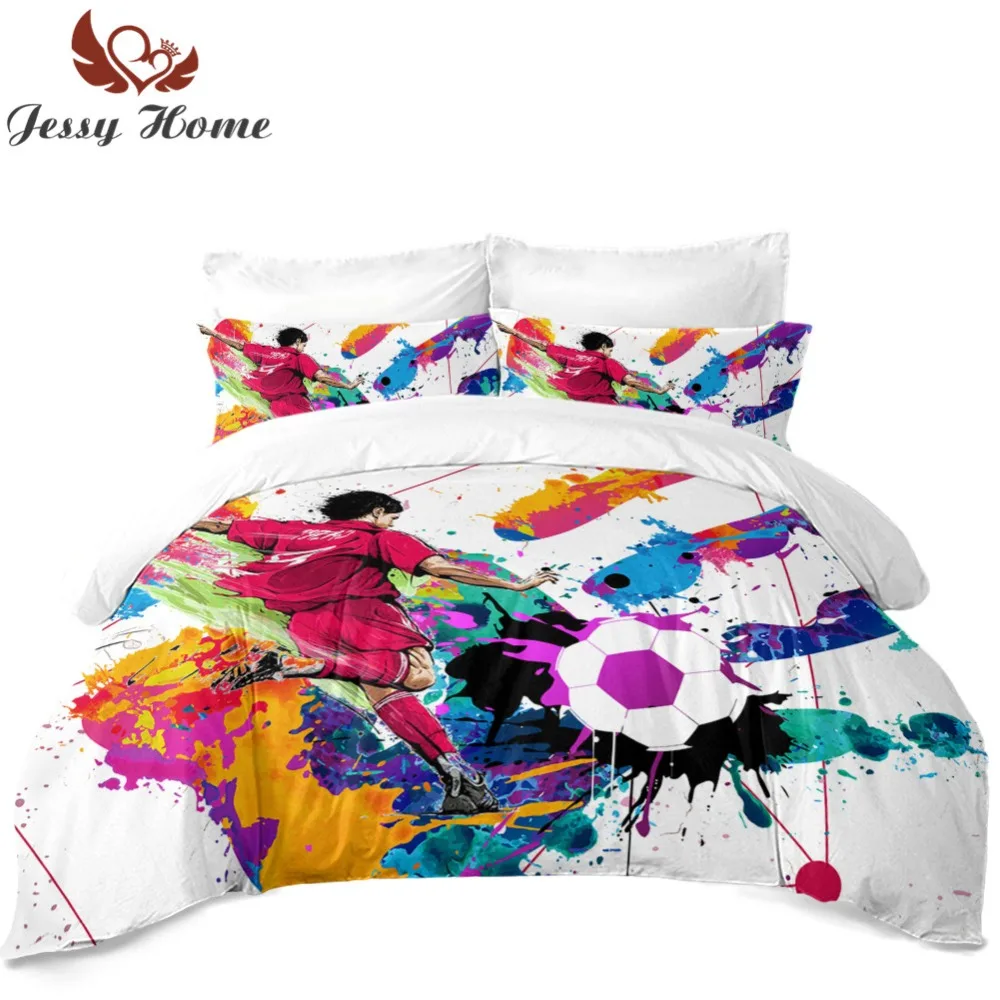 

Factory Direct Manufacture 3/4Pcs Football Bedding Set Boy Bed Linens Flat Sheet Duvet Cover Two Pillowcases Twin Full Queen