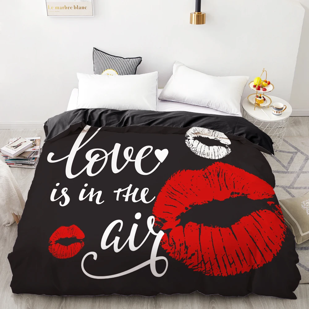 

3D HD Digital Printing Custom Duvet Cover,Comforter/Quilt/Blanket case Queen King Bedding 200x200,Bedclothes Black Sexy red lips