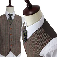 Wool Brown Classic Tweed custom made slim fit mens 3 piece suits gentleman style tailor wedding party dresses suits for men 4