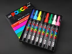 Uni posca pc-3m набор маркеров 0.9-1.3 мм, 8 видов цветов/комплект