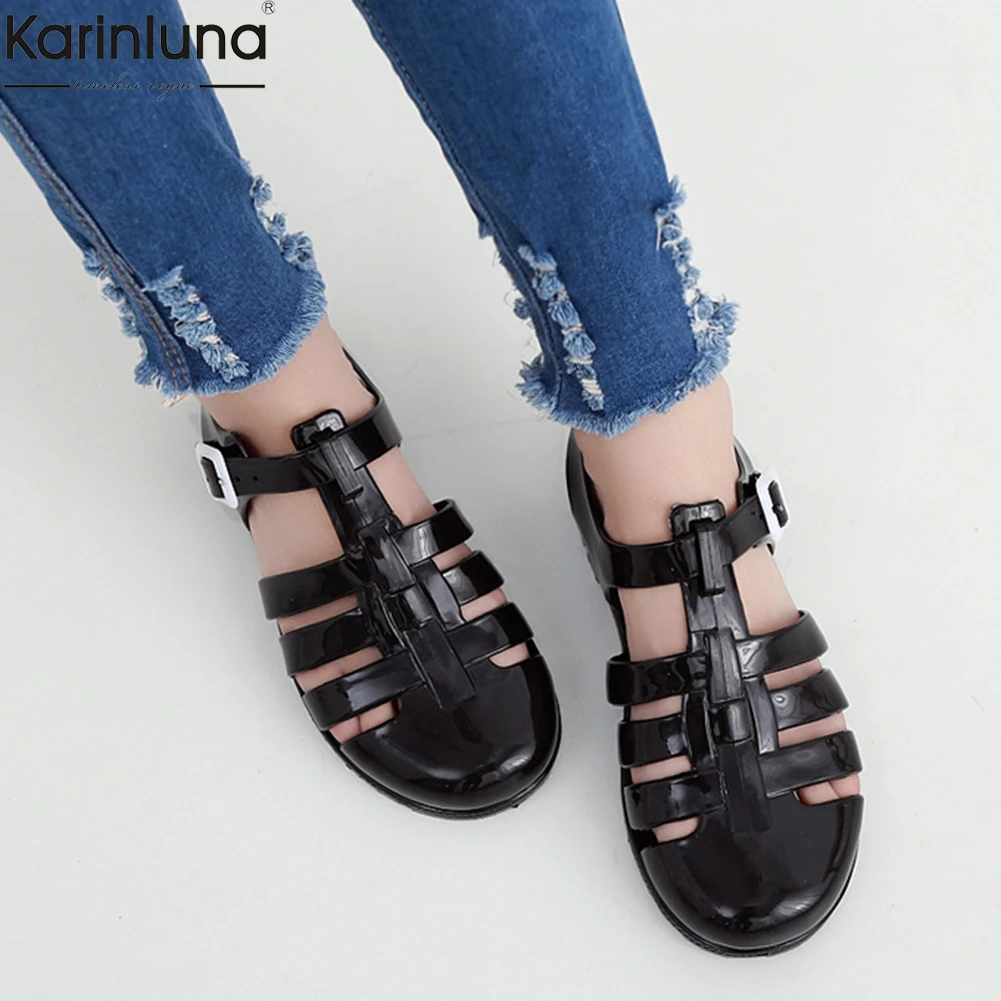 

Karinluna factory wholeslae dropship summer beach Women shoes Sandals PVC Comfortable t-strap Fisherman Shoes woman Jelly shoes