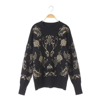 

Runway Designer Black Sweater Luxury Floral Print Female Christmas Knit Sweater Jumper 2019 Winter Women Clothing Pullovers