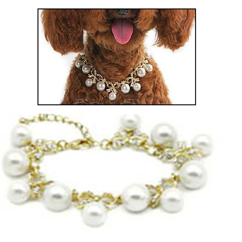 

Imitation Pearl Cute Dog Necklace Pet Collar Accessories Jewelry Neck Chain For Small Dogs Large Dog Cats Accessories