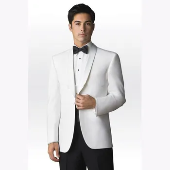 

One Button White Groom men suit Tuxedos 2018 Shawl Collar Business terno masculino wedding Prom mens suits dress (Jacket+Pants)