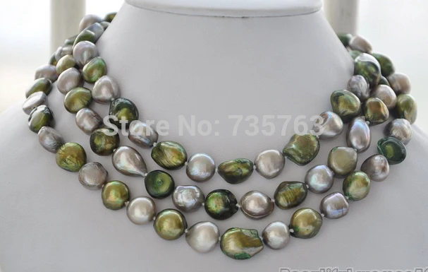

NEW N658 50" gray green baroque freshwater pearl necklace