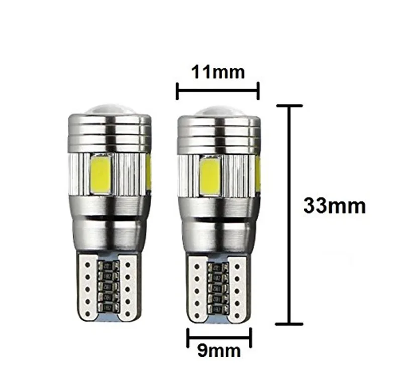 100 шт. автомобилей Canbus Error Free W5W 194 168 2825 светодиодный Клин для лампочек свет T10 6-SMD 5630 Габаритные огни белый, синий, желтый, красный, зеленый