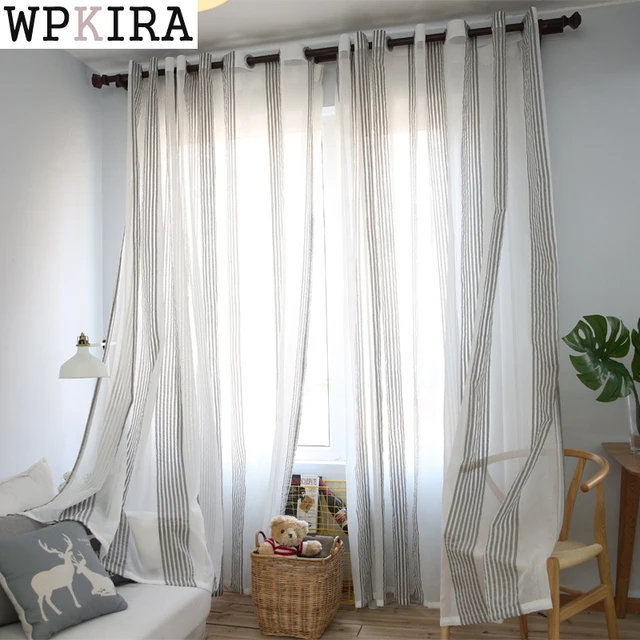 Grijs Linnen Sheer Tulle Gordijnen Woonkamer Streep Moderne ... Grijs Linnen Sheer Tulle Gordijnen Woonkamer Streep Moderne ...