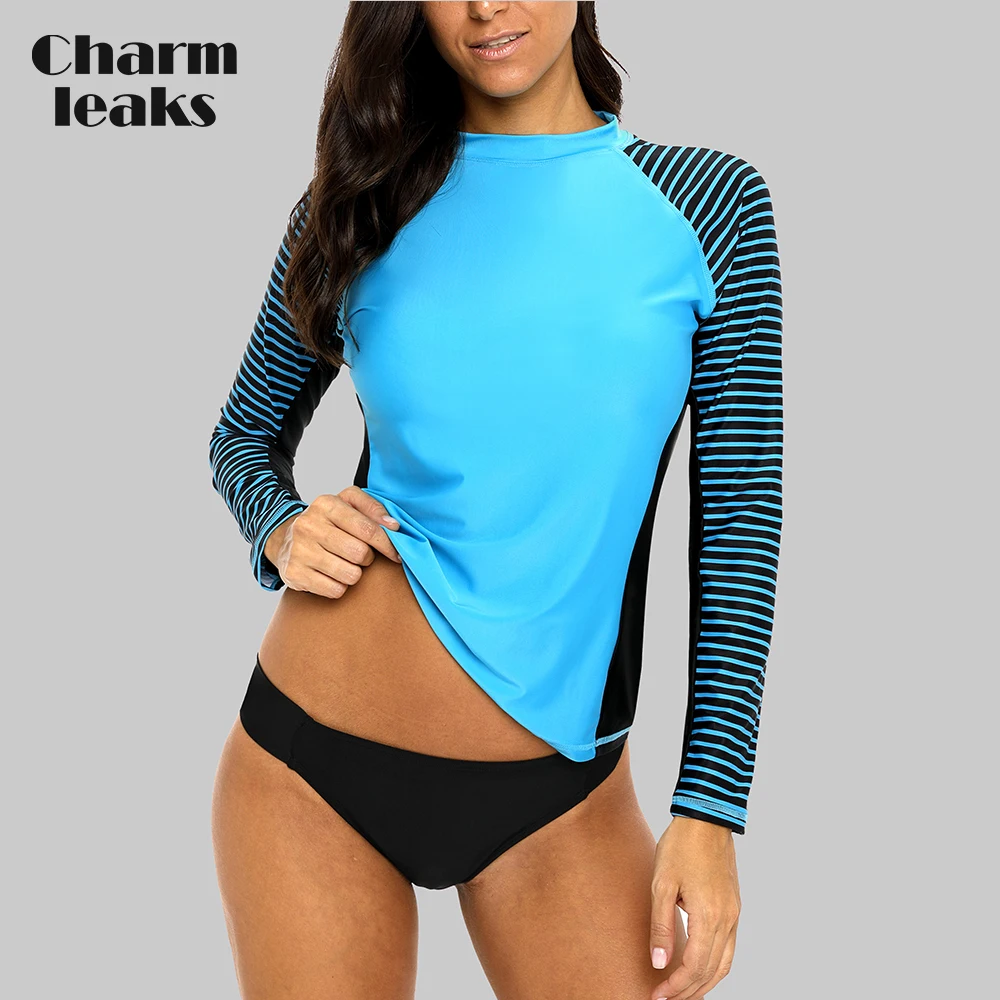 

Charmleaks Women Rash Guard Swimwear Long Sleeve Zebra Stripes Rashguard Running Hiking Shirts Surf Top Bathing Wear UPF 50+