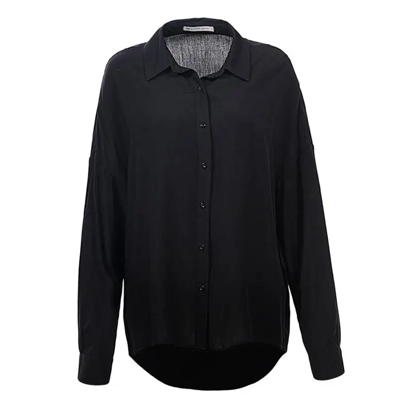 GLO-STORY Женская Офисная рубашка с длинным рукавом Свободная Повседневная Уличная блуза на пуговицах Топы WCS-6190 - Цвет: Black