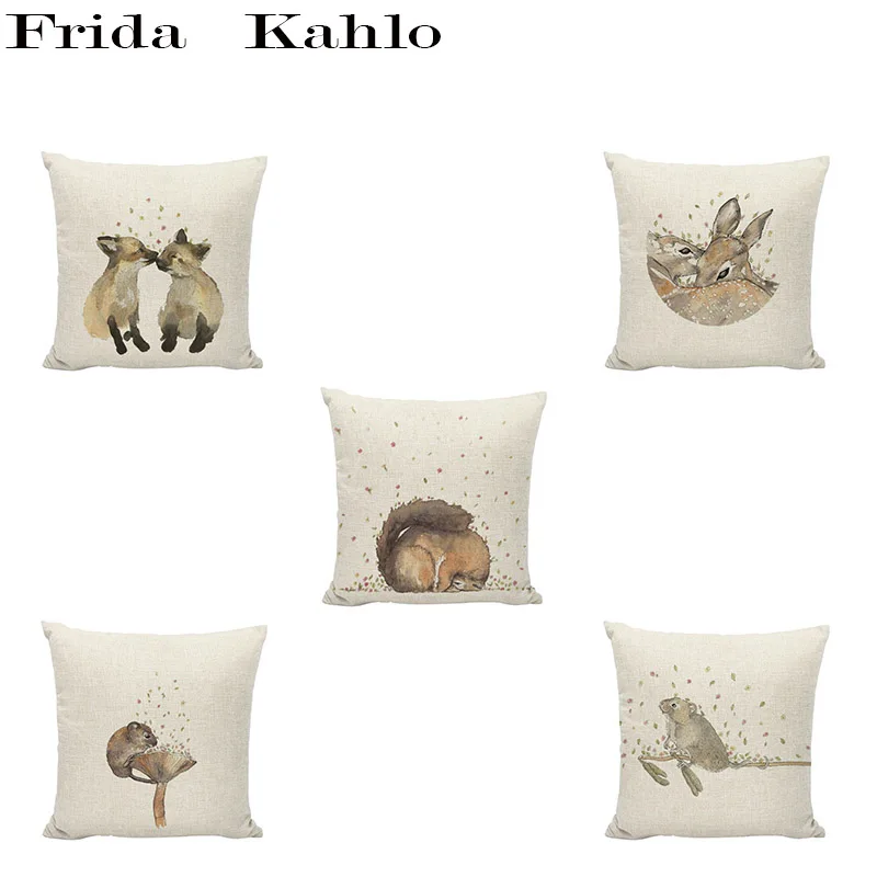 

Cute Warm Animal Cushion Cover 45 * 45CM Fox Sika Deer Squirrel Mouse Wolf Rabbit Kitten Simple Style Pillowcase Home Decoration