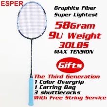Esper 58 Grame легкий бадминтон ракетки графитное волокно углерода волокно 30Lbs для профессионалов с строка и подарки