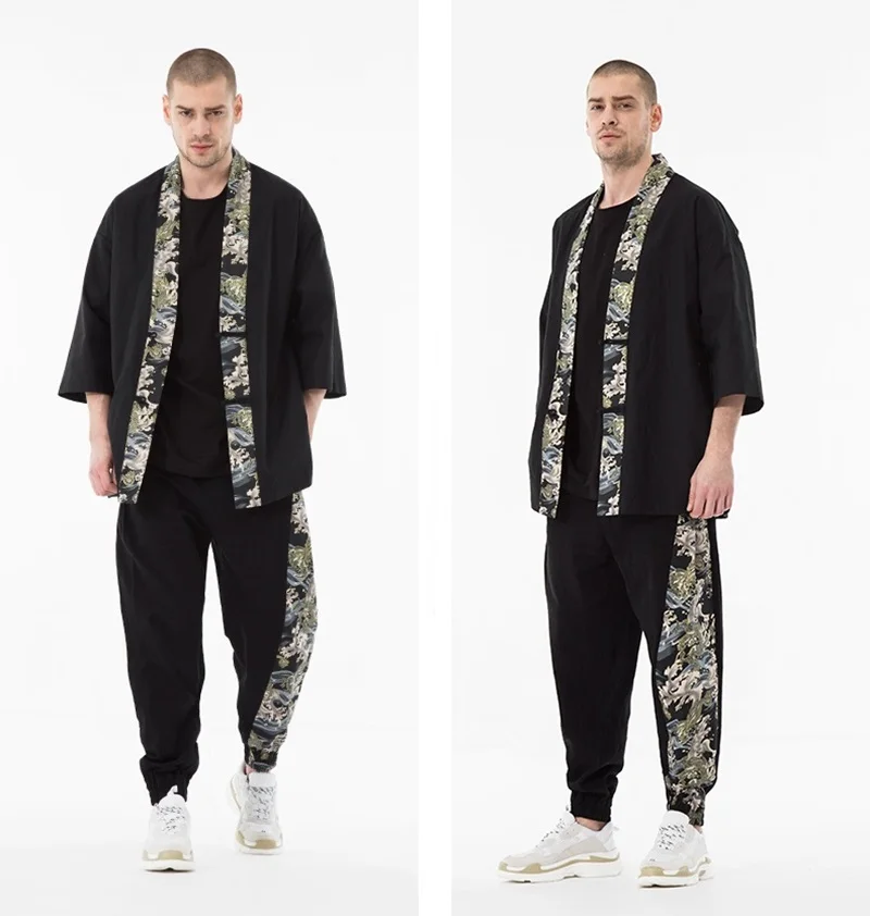 Японское кимоно кардиган для мужчин haori yukata мужской самурайский костюм одежда кимоно куртка мужская кимоно рубашка yukata haori KZ2020