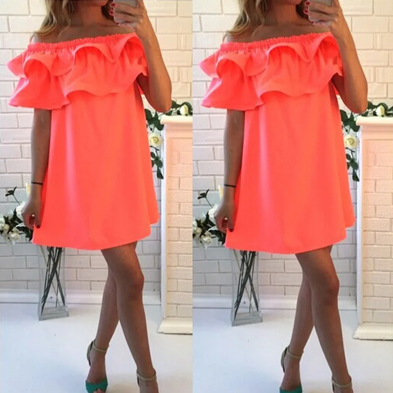 2017 New Fashion Women Dresses Summer Casual Sleeve Off Shoulder Woman Beach Dress Sexy Plus Size Party Dresses Vestidos VD1329 (2)