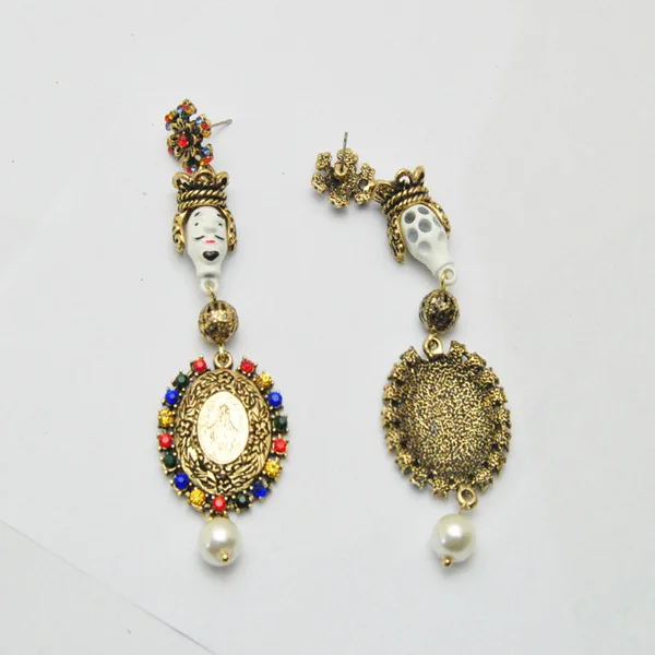 vintage Baroque Earring Female 2018 Earrings For Women Floral King Head and Red Heart Sicilian Long Earring Jewelry Pendientes (10)