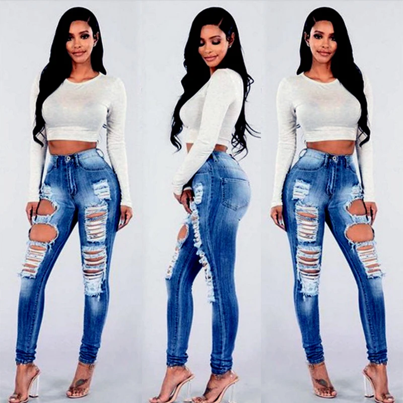 2017 модные брендовые новые женские джинсы скинни рваные прямые джинсы Высокая талия узкие Стрейчевые джинсы карандаш молния пакет Горячая