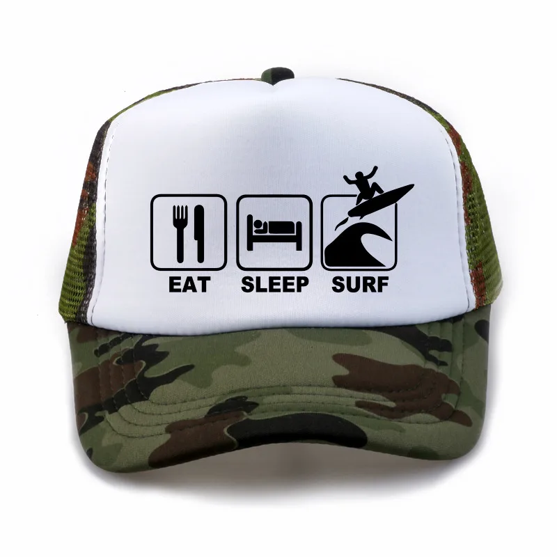 Eat Sleep Surf шляпа для активного отдыха, летняя шапка для серфинга, Солнцезащитная шапка для мужчин и женщин, модная сетчатая Кепка для водителя грузовика - Цвет: Камуфляж