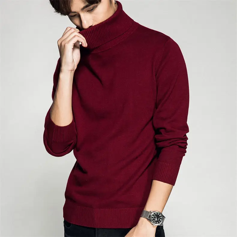 Turtleneck Men Sweaters Pullovers Cotton High Neck knitted Sweater Jumpers Autumn Winter Knitwear Male Red Balck Red Navy White-08