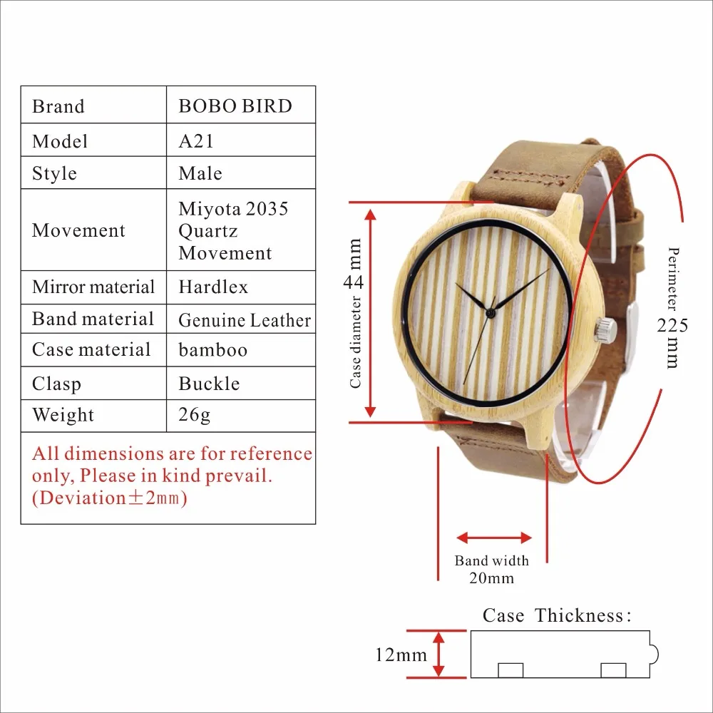 BOBO BIRD часы-браслет из A20 Бамбук Деревянные часы Для мужчин часы представительского класса с ремень из коровьей кожи Кварцевые аналоговые Мужские деревянные наручные часы