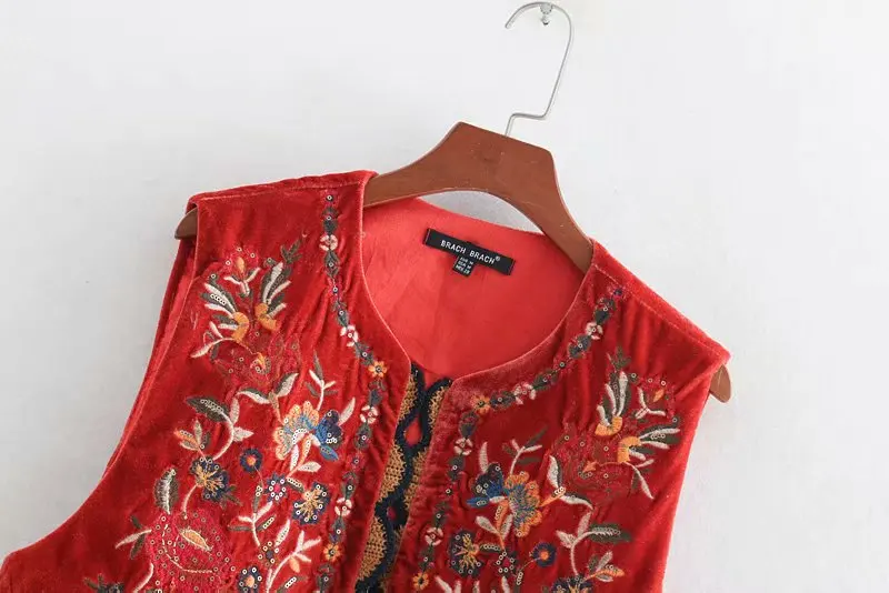 Женская винтажная жилетка с цветочной вышивкой и блестками, Женская Повседневная бархатная жилетка в Ретро национальном стиле CT154