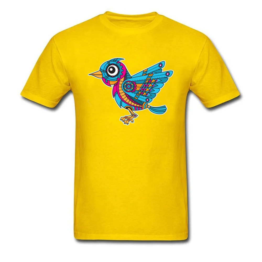 Mechanical Bird T Shirt Slim Fit Short Sleeve On Sale Crew Neck 100% Cotton Tees Europe Tops & Tees for Men Summer/Fall Mechanical Bird yellow