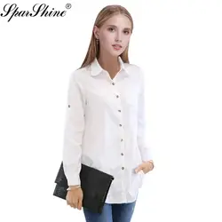 Sparshine Для женщин длинные Белая Блузка корейский стиль Женские однотонные элегантные Blusas дамы Офис с длинным рукавом Блузки для малышек