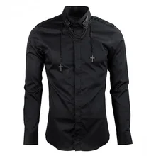 Männer Punk Hemd Mit Metallic Flügel Verziert Am Kragen Neue 2017 Mens Casual Shirts Mit Ketten Kostenloser Versand