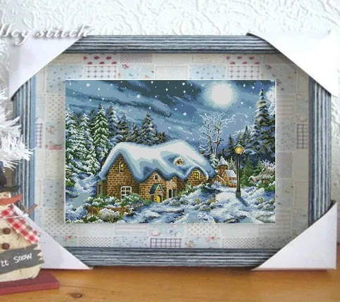 cs-2698 Cross Stitch Kit A Snowy Evening Winter Snow Starry Night and Moon Peaceful Night dome 80908