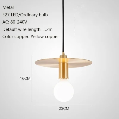 Nordic простой латунь одна осветительная головка, E27 подвесная Светодиодная лампа в простом стиле для гостиной, спальни, прикроватная ванная комната Кабинет Коридор, ресторан гостиничном номере - Цвет корпуса: H