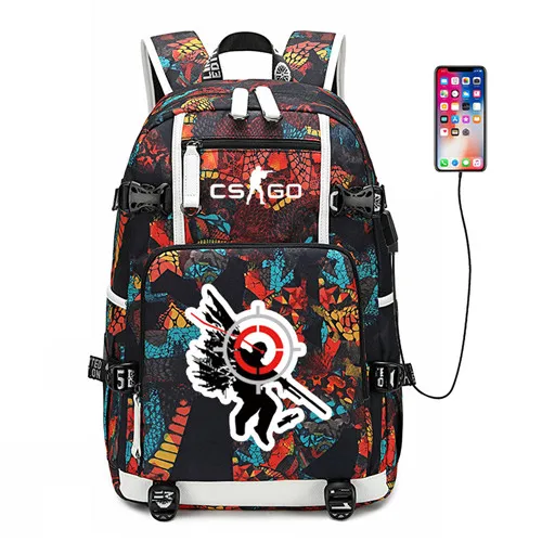 CS GO FNATIC Virtus рюкзак USB порт рюкзак сумка Змеиный узор Подростковая Студенческая школьная сумка дорожная сумка для ноутбука - Цвет: Style 12