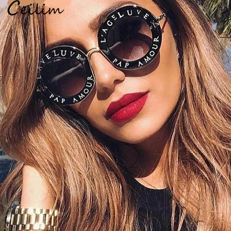 

Retro Round Sunglasses Women 2019 Luxury Brand Designer Bee Metal Frame Circle Sun Glasses Fashion Female Clear Shades Oculos