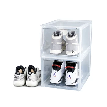 

2019 New Yeezy Sneakers Box Trainers Plastic Organizer Drawer Shoe Boxes High Heel Storage Transparent Door Panel Cool Design
