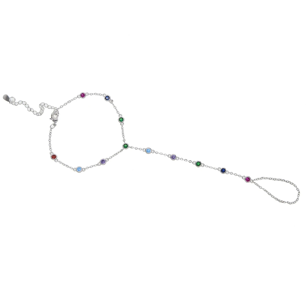 Модный бренд, ювелирные изделия, ожерелье с разноцветной круглой формы CZ браслет «Радуга» очаровательные аккуратные женские модные в форме цепи, для пальца браслет - Окраска металла: Платиновое покрытие