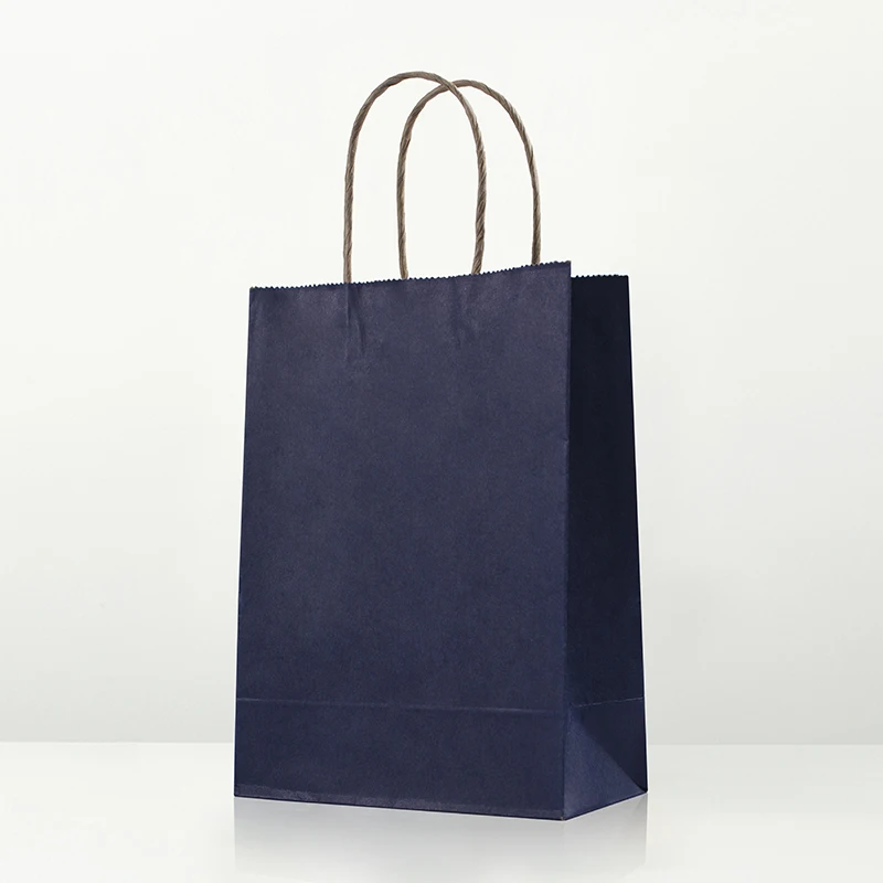 50 шт модный Подарочный пакет из крафт-бумаги с ручкой/сумки для покупок Рождественский коричневый упаковочный пакет 21X15X8cm - Цвет: dard blue
