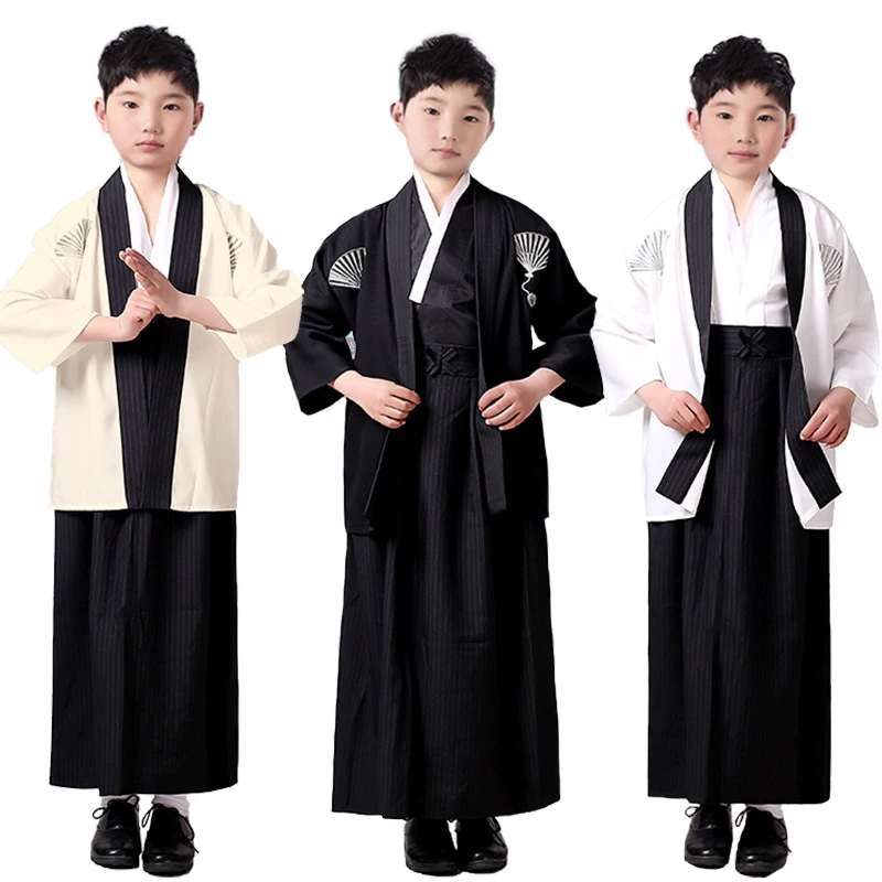 Boys Cosplay Costume Japanese Kids Kimono Yukata Traditional Samurai Robe Halloween Costumes Children Performance Clothes