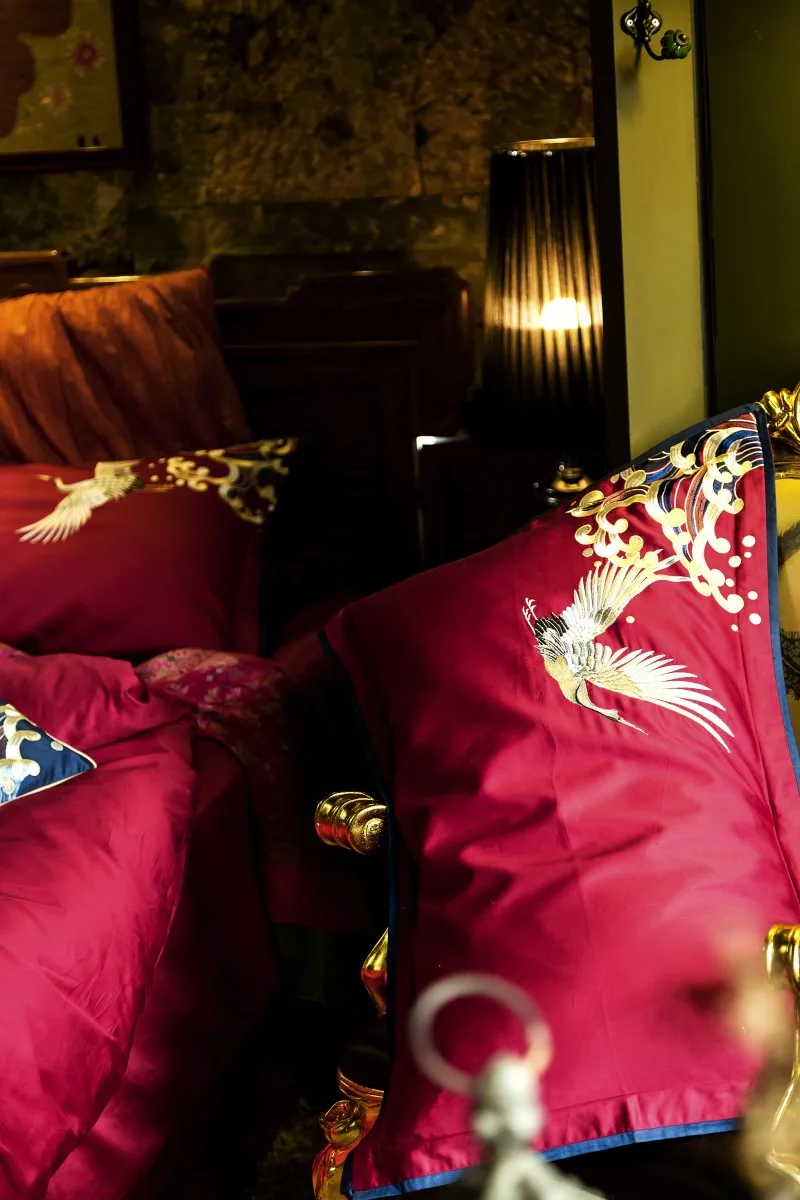 Богемная вышивка постельные принадлежности с рисунком павлина набор хлопок комплект постельного белья 4 шт. покрывала queen King size Синий пододеяльник комплект простыней