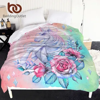

BeddingOutlet Unicorn and Rose Duvet Cover Cartoon for Kids Bedclothes Girly Quilt Cover Pink Blue housse de couette 220x240